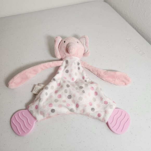 Modern Baby Pink Elephant Lovey Pacifier Holder 8" Crinkle Noise Teether Feet - Picture 1 of 11
